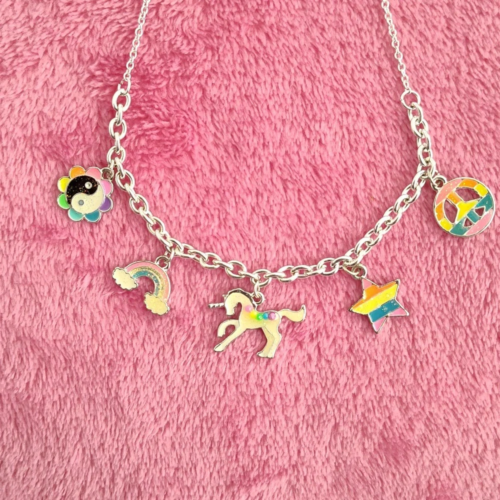 Charm Necklace - Claire's Silver Necklace with rainbow 🌈 And Unicorn 🦄 Charms